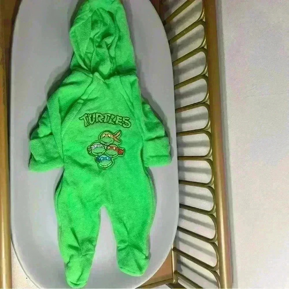 Vintage ninja turtles fleece green baby footie 0-3 months Nickelodeon no flaws - Picture 1 of 4